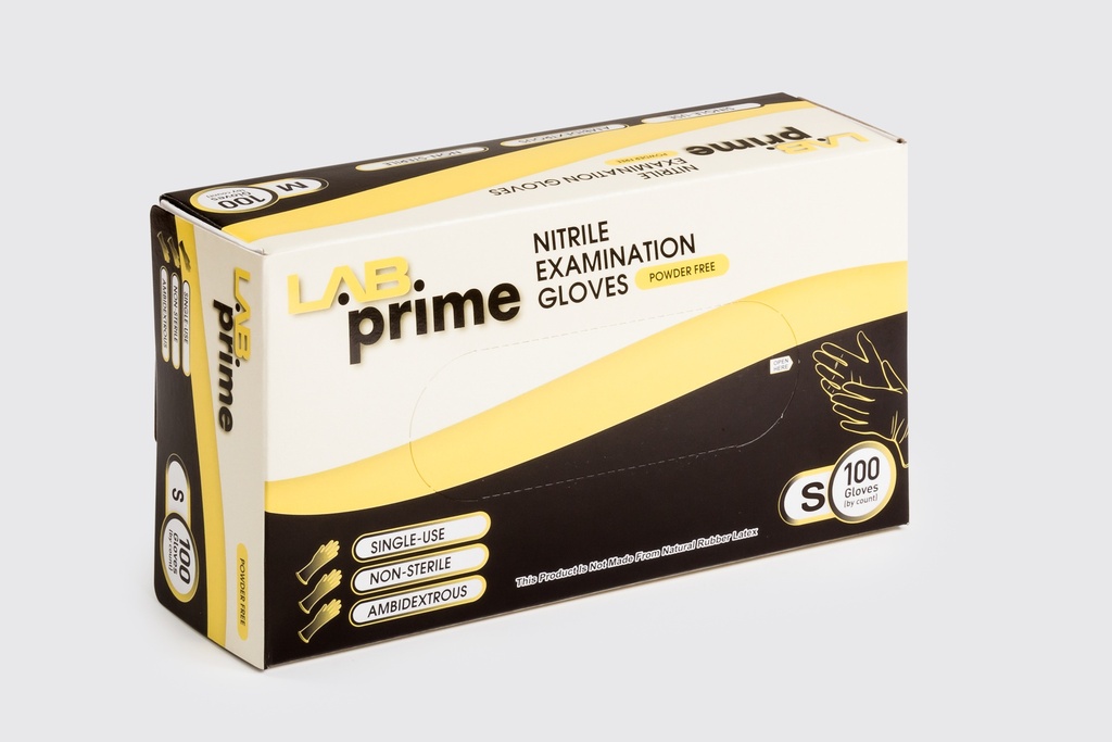 LPST304 LabPrime Nitrile Examination Gloves, Powder Free, Non-Sterile, Small Size, 100 pcs/box