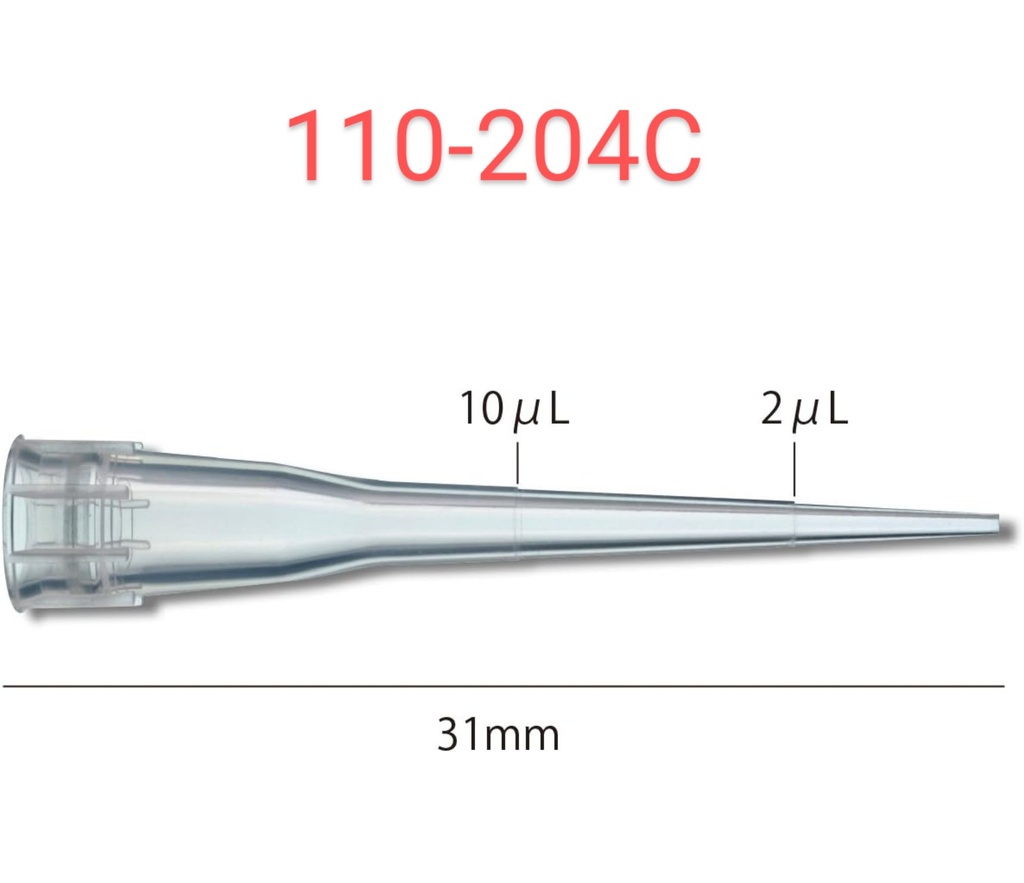 110-204C Watson Biolab 10µL, Short Tip, Graduated, Natural, Bulk 1000 tips/bag