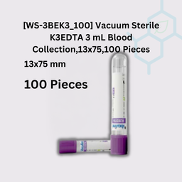 [WS-3BEK3_100-237130] WS-3BEK3_100 Vacuum Sterile K3EDTA 3 mL Blood Collection,13x75,100 Pieces